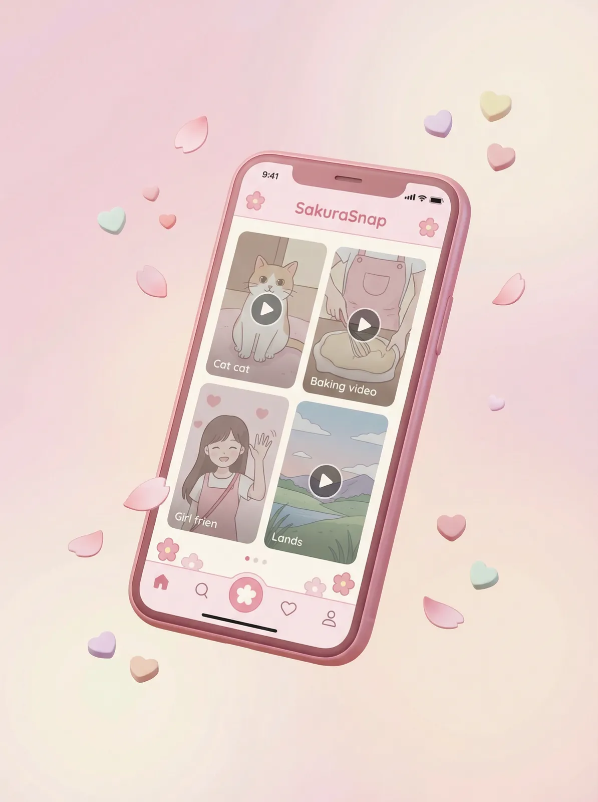 糖心vlog APP界面展示 - 粉色手机模型